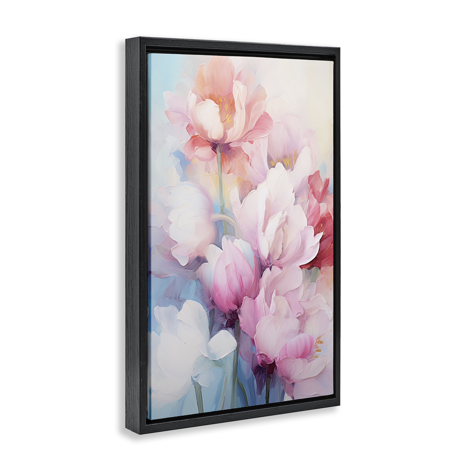 Stupell Industries Soft Tulip Blossoms Botanical & Floral Painting Black Floater Framed Art Print Wall Art, 17 x 25