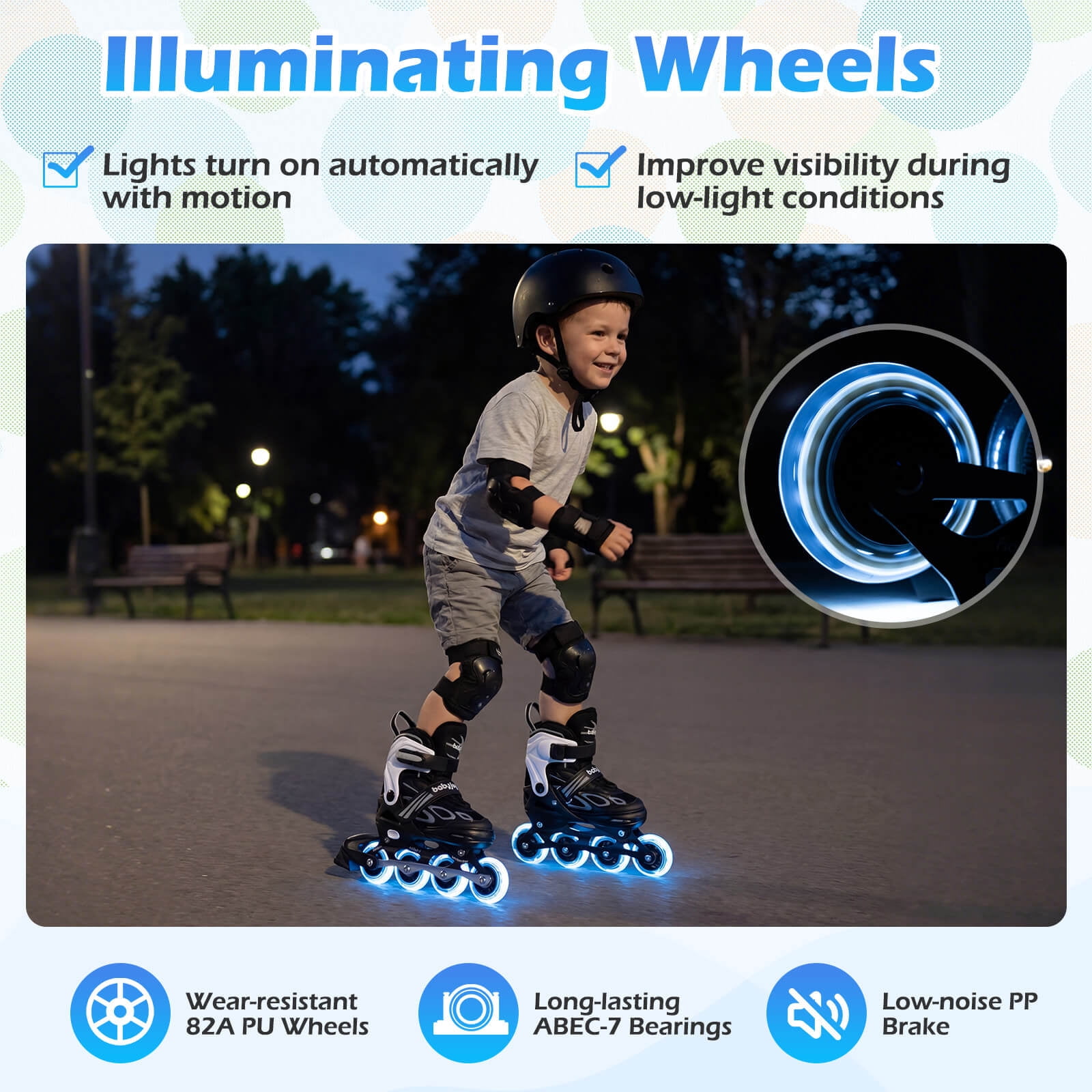 Babyjoy Kids’ Inline Skates for Boys Girls Ages 5-7, 4 Sizes Adjustable Blade Roller White & Black