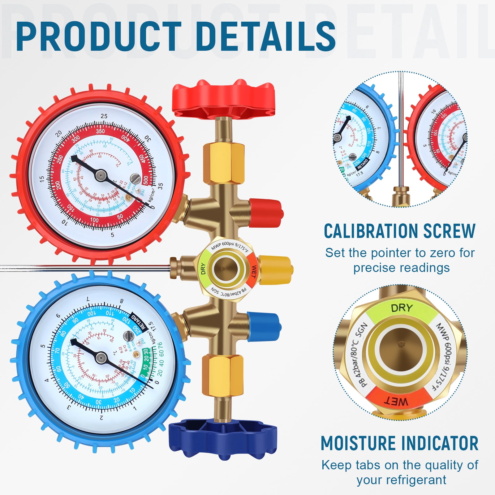 4 CFM AC Vacuum Pump and Gauge Set, for Mini Split/HVAC/Auto Systems,Manifold Gauge Kit Compatible with R134a R12 R22 R502, with R134a Can Tap