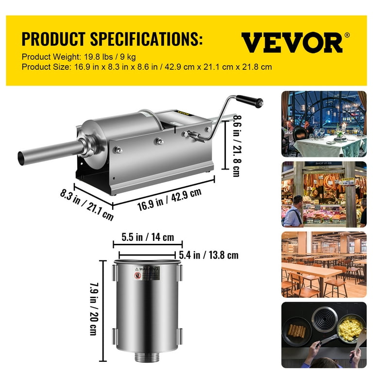 VEVOR 7 L Sausage Stuffer Machine 15 lb. Manual Sausage Maker with 5  Filling Nozzles for Restaurants GCJSDSPS7L0000001V0 - The Home Depot