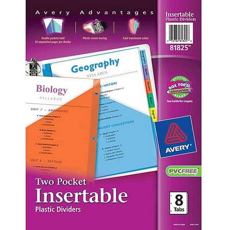 avery plastic insertable 2 pocket dividers 8 tab walmart com