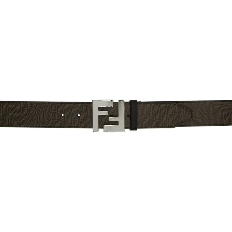 Fendi FF Buckle Reversible Belt In FF Motif Fabric and Leather Brown