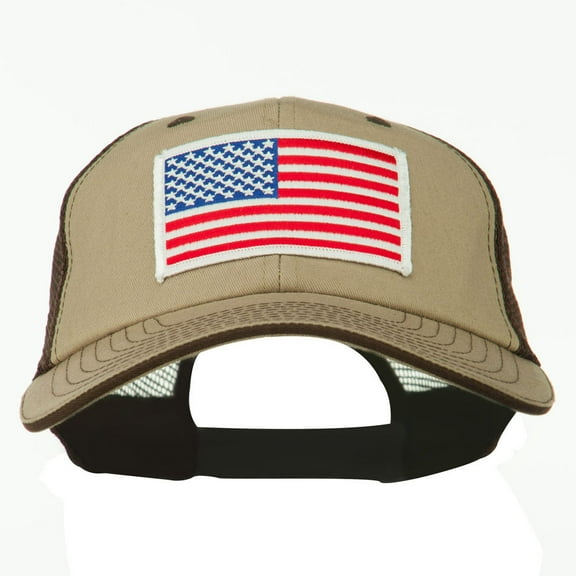 White American Flag Big Size Garment Washed Mesh Patched Cap - Brown Beige XL-3XL