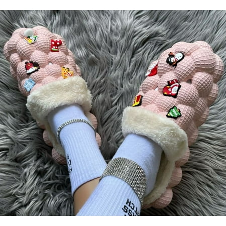 

Women s Golf Ball Slides with Christmas Shoes Charms - Funny Lychee Massage Cloud Slippers - Beach Gym Spa House Bedroom Wool Slippers/Plush Bubble Slides for Women