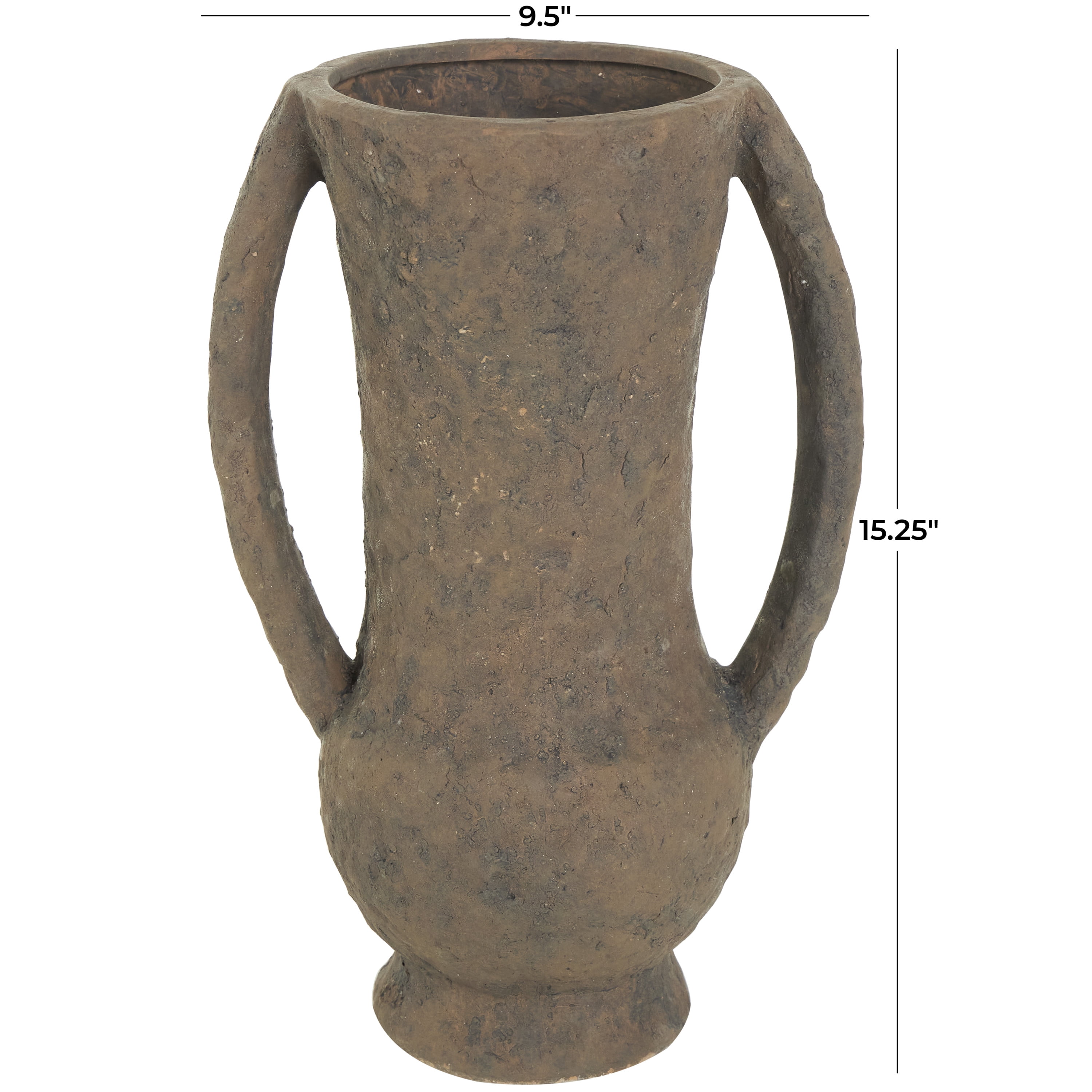 DecMode 15" Handmade Textured Amphora Dark Brown Ceramic Vase with Two Long Handles