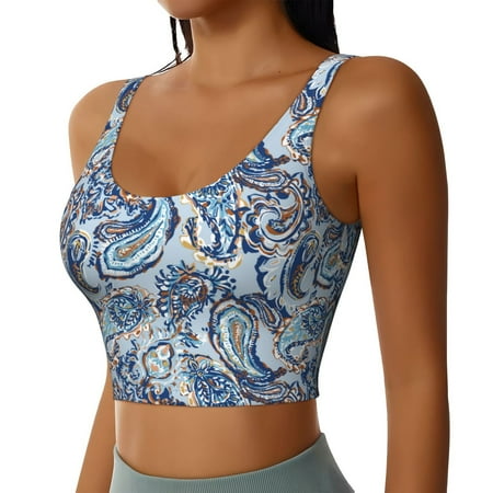 Picia Paisley Floral Branches Sports Bra for Women Padded Strappy Sports Bras Medium Support Yoga Bra with Removable Cups Running Yoga Bra-X-Large