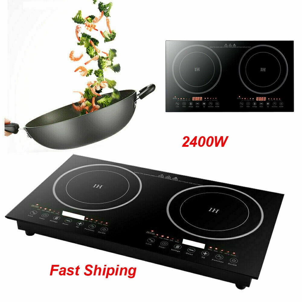 110V Electric Double Burner Dual Induction Cooker Cooktop 2400W Countertop Stove