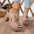 thumbnail image 4 of Rokment Womens Platform High Heels Dressy Slides Slippers Sandals Ladies Fashion Casual Leather Chunky Block Heeled Slip on Dress Summer Shoes Business Office Work Khaki Size 8, 4 of 6