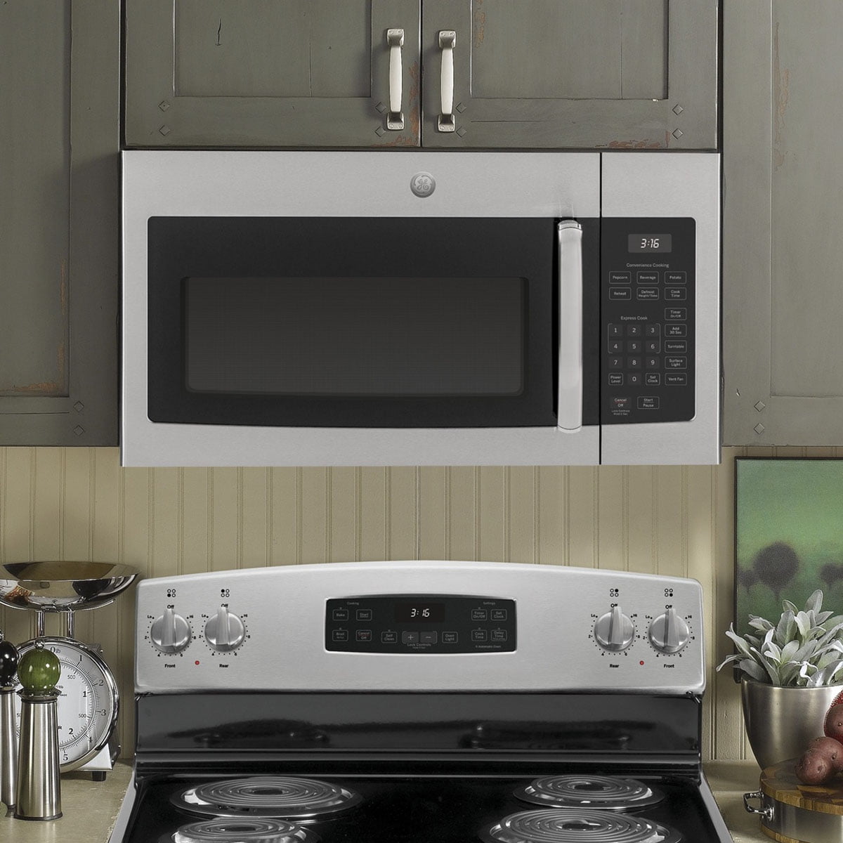 GE JVM3160RFSS 30 Over-the-Range Microwave Oven with 1.6 cu. ft. Capacity 2-Speed 300 CFM Venting in Stainless Steel