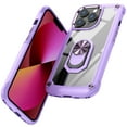 thumbnail image 2 of Armor Case for iPhone 12 Pro / 12, Adjustable Kickstand & Military Grade Shockproof Heavy Duty Protective Ring Holder Clear PC Back & TPU Frame for iPhone 12 Pro / 12 6.1 inch, Purple, 2 of 8