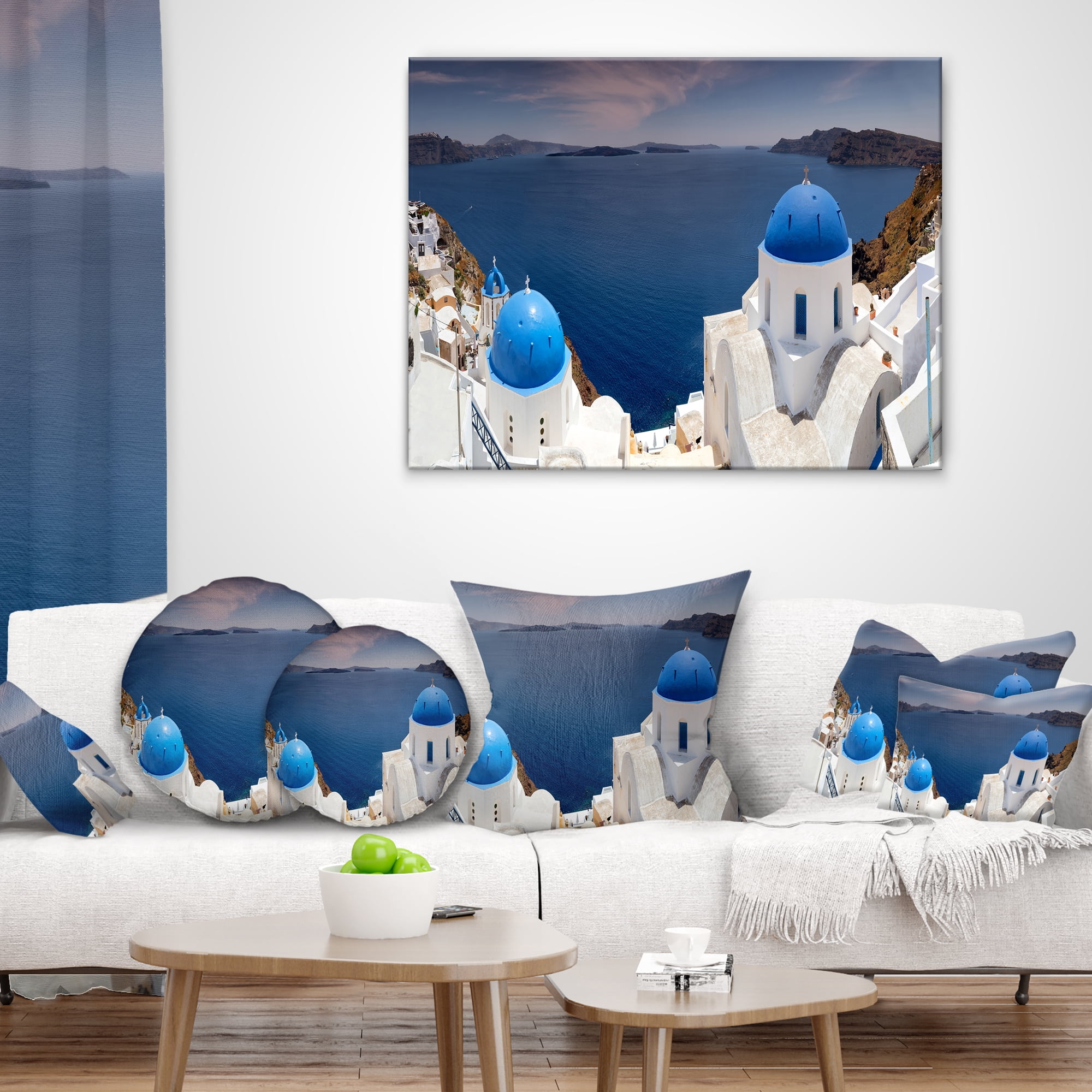 Designart Blue Doomes Churches Panorama - Landscape Printed Throw Pillow - 12x20