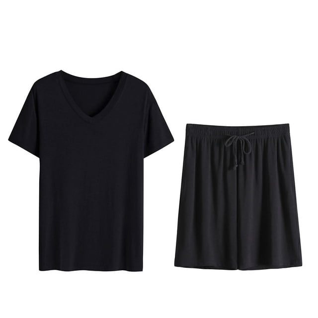 Men's Pajama Set Lightweight Quick Drying Short Sleeve V-Neck Shirt with Soft Comfortable Shorts for Relaxing Sleep