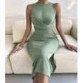 thumbnail image 1 of Mefallenssiah Robe d'Été Sans Manches de Femmes de Couleur Unie à la Taille, 1 of 3