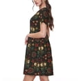 thumbnail image 2 of Easygdp Boho Owl para Vestido Transpirable de Mujer, Vestido Suelto de Manga Corta con Pliegues y Bolsillos para el Verano, 2 of 6
