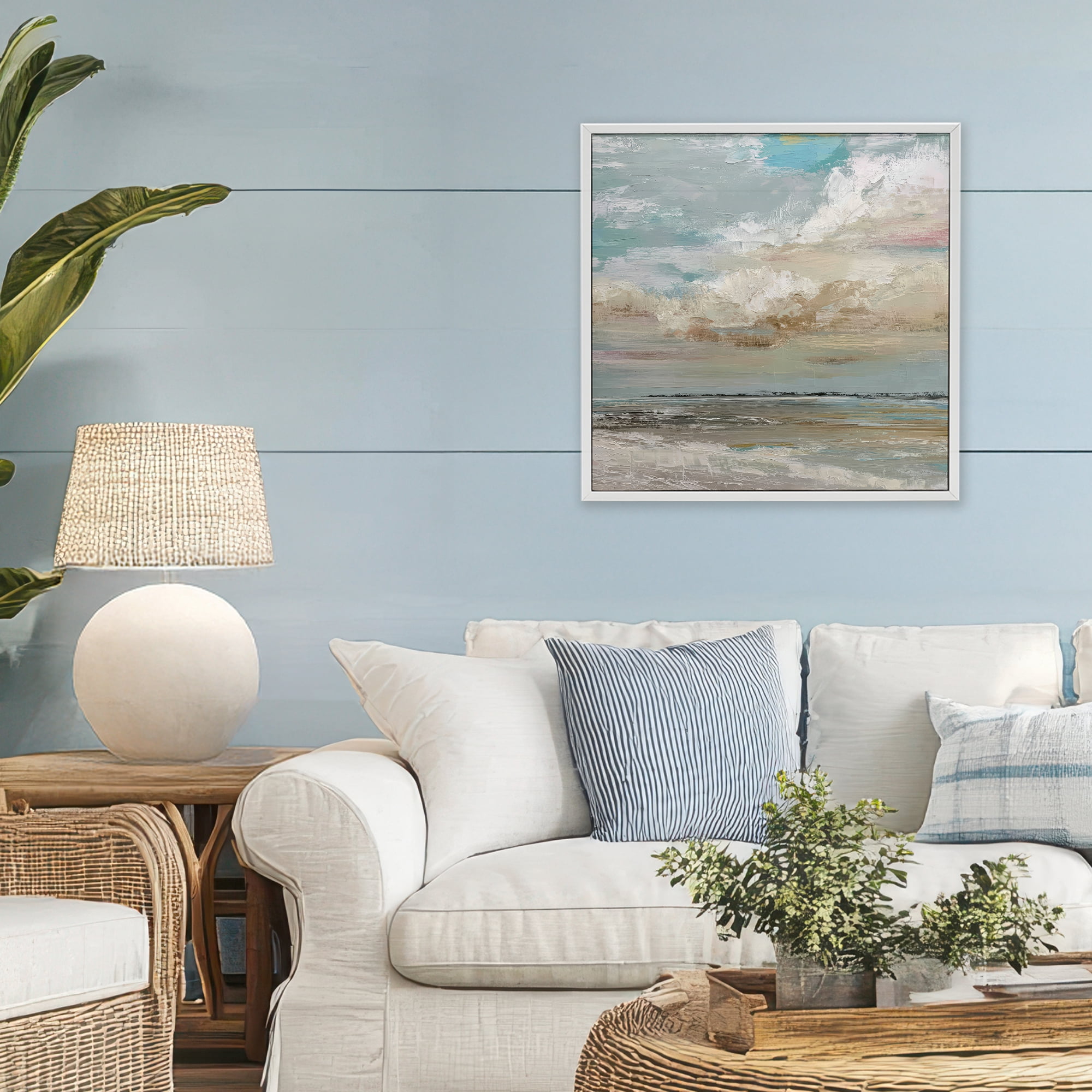 Stupell Industries Cloudy Beach Brushstrokes White Framed Giclee Art, design by Kim Curinga