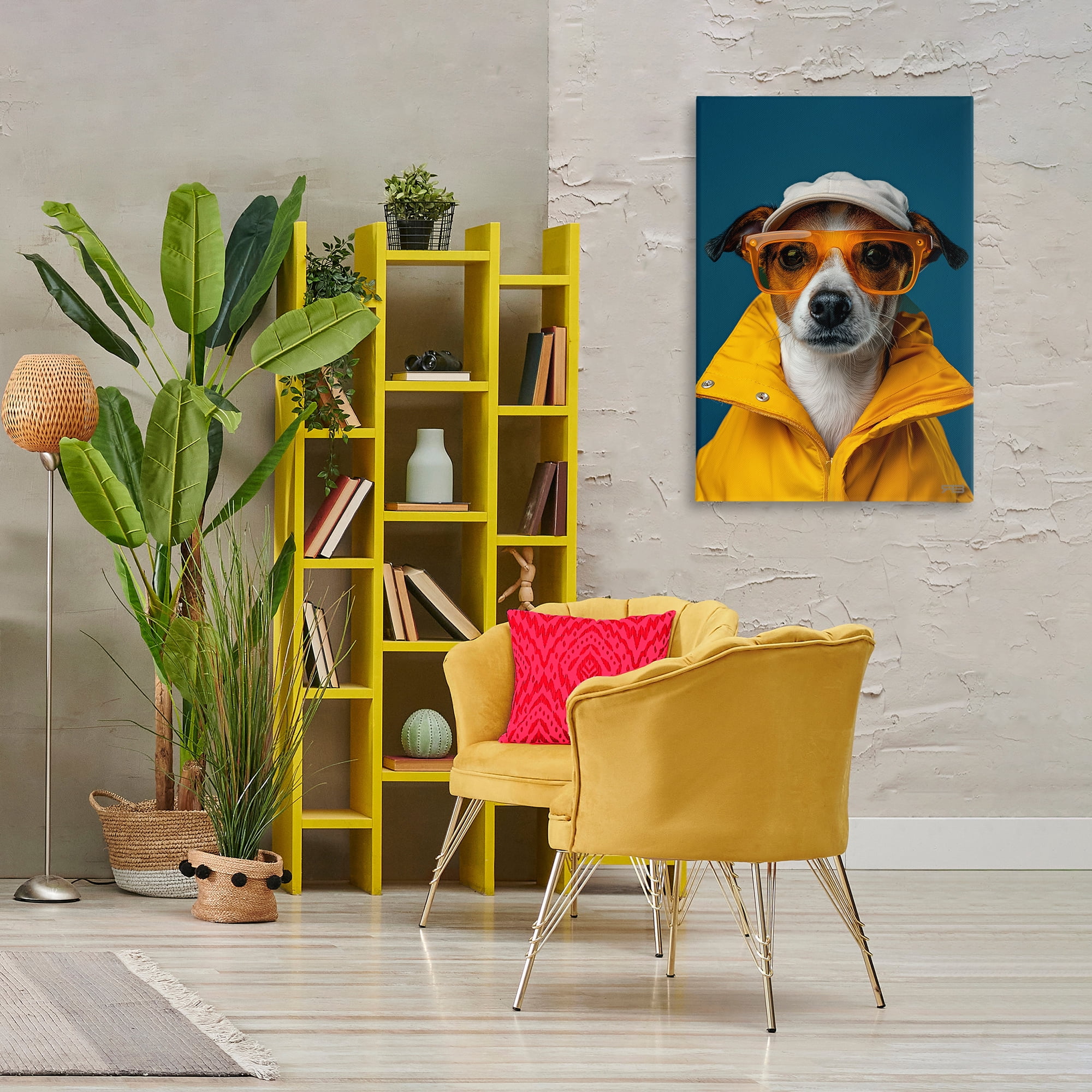 Stupell Industries Trendy Dog Friend Animals & Insects Painting Gallery Wrapped Canvas Art Print Wall Art, 24 x 36