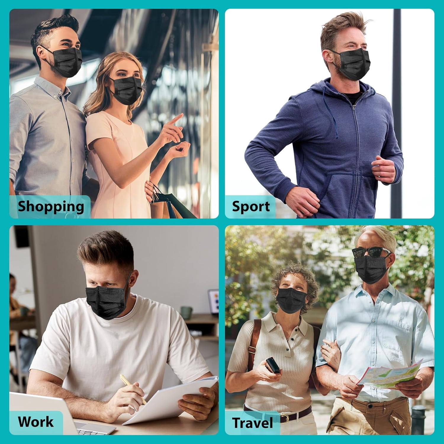 UniVerse 50PCS Disposable Face Masks, Black Masks, 3 Layer Protection Black Disposable Face Masks
