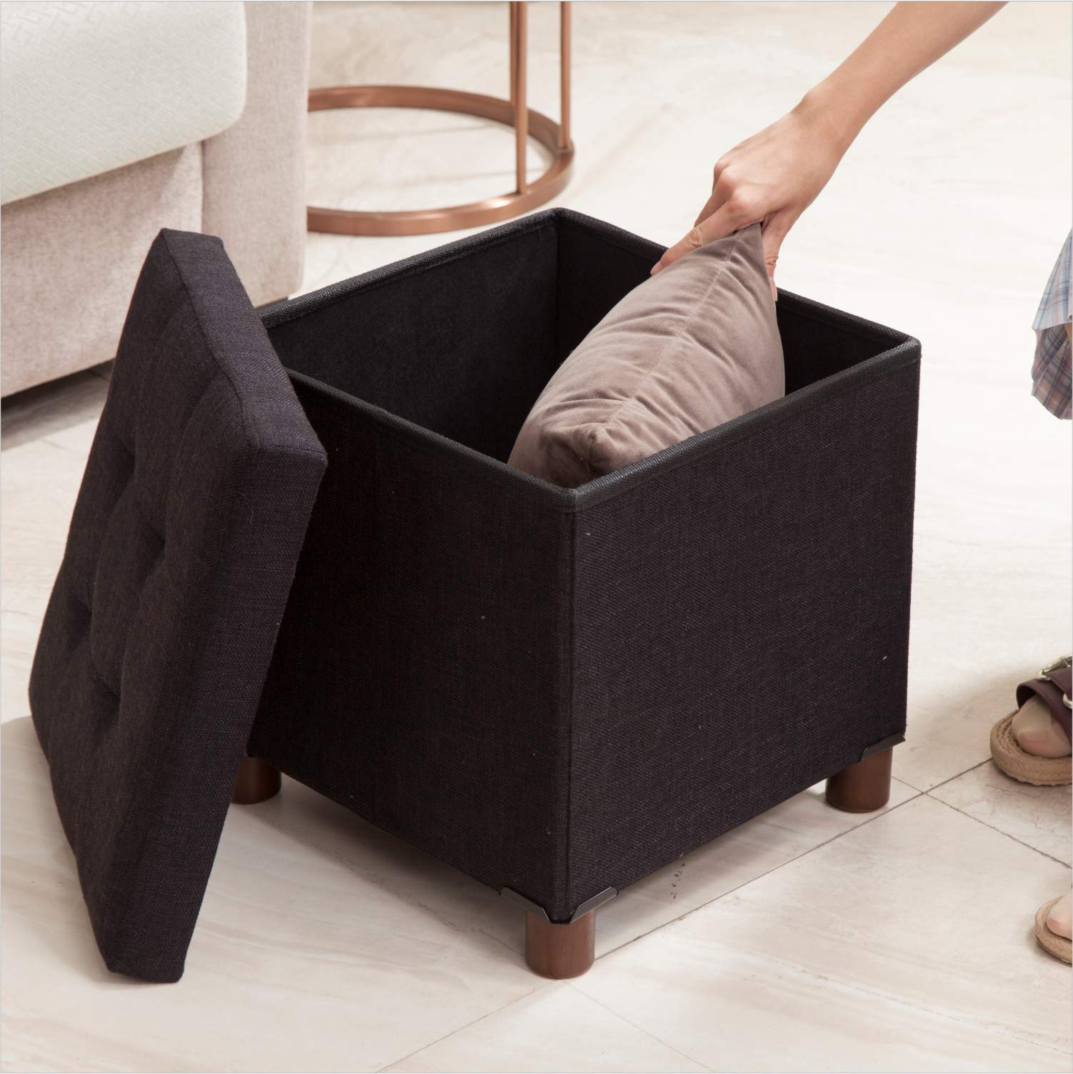 Set of 2 Foot Stool Storage Ottoman Seats Folding with Lids 15 x 15 In with  Pockets, 1 unit - Pick 'n Save