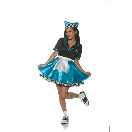 Turquoise Car Hop Womens Adult 50S Diner Waitress Sock Hop Costume-M