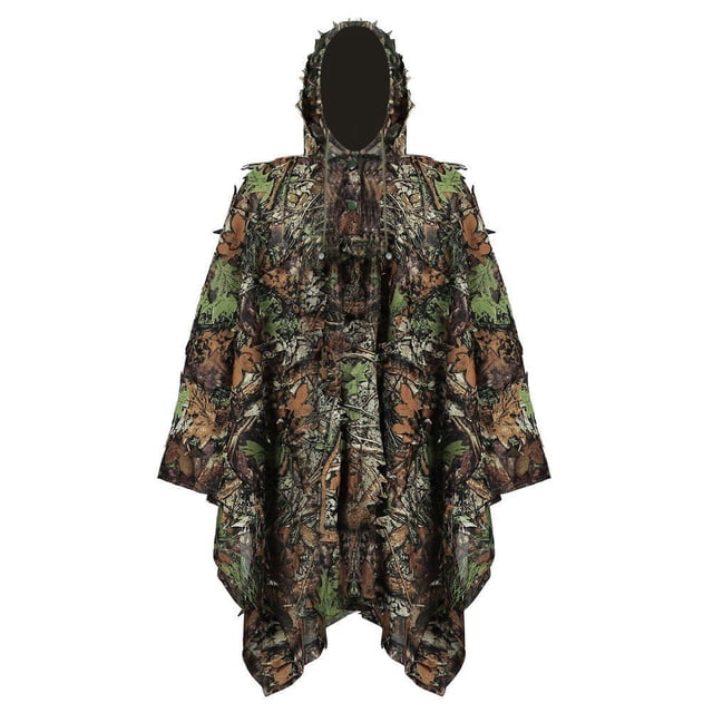 Poncho de lluvia de camuflaje 3D - Chubasquero impermeable con capucha para niños y adultos - Ideal para acampar y hacer senderismo al aire libre