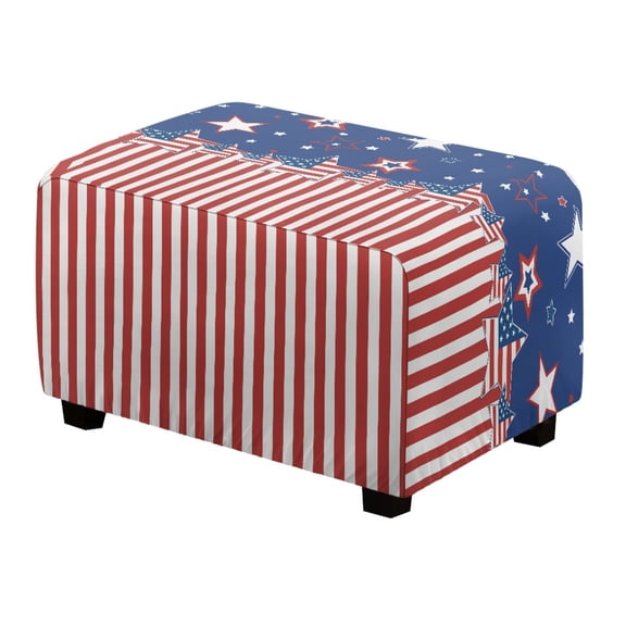 Xixirimido American Flag Stars Pattern Ottoman Cover Rectangle Footrest Ottoman Slipcovers Footstool Cover Form Fit Stretch Ottomans Protective Cover for Living Room, Large