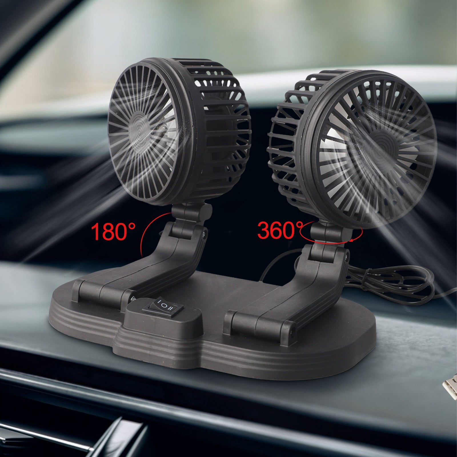 360° Adjustable Dual Head Car Fan USB Car Home Cooling Fan Powerful Double-Head