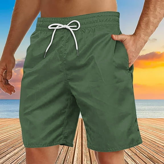 Ndbuld Mens Beach Shorts Mens Swim Trunks Men's Casual Independence Day Printed Drawstring Trouser Beach Shorts Pants With Pocket Army Green 4XL