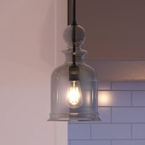 Luxury Modern Farmhouse Indoor Pendant, 16.5''H x 9''W, with Electrical Insulator Style Elements, Vintage Design, Charcoal Finish and Glass, UHP3044