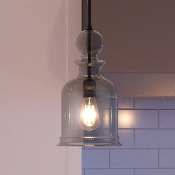 Luxury Modern Farmhouse Indoor Pendant, 16.5''H x 9''W, with Electrical Insulator Style Elements, Vintage Design, Charcoal Finish and Glass, UHP3044