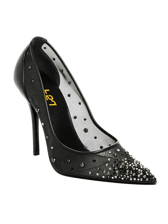 Women Mesh Pumps Rhinestone Pointed Toe Stiletto Heels Size 10.5 Black