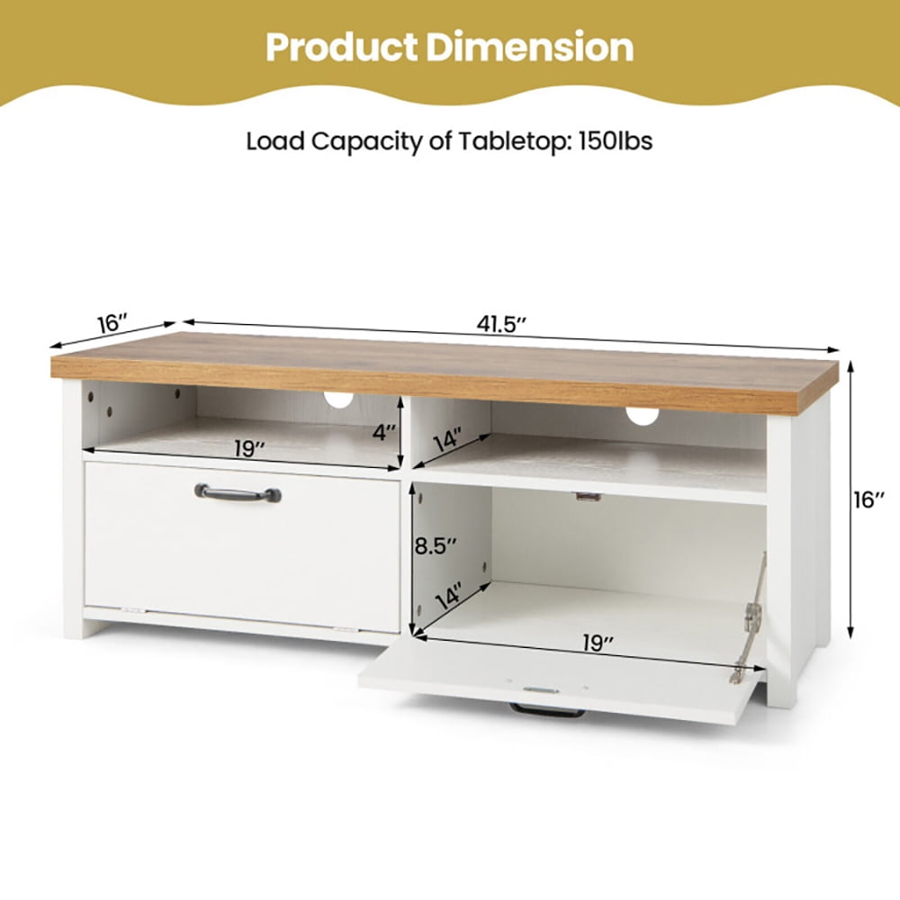 Finihen TV Stand, TV Cabinet, 41.5 Inch Modern TV Stand with 2 Cabinets for TVs up to 48 Inch, for Living Room, White