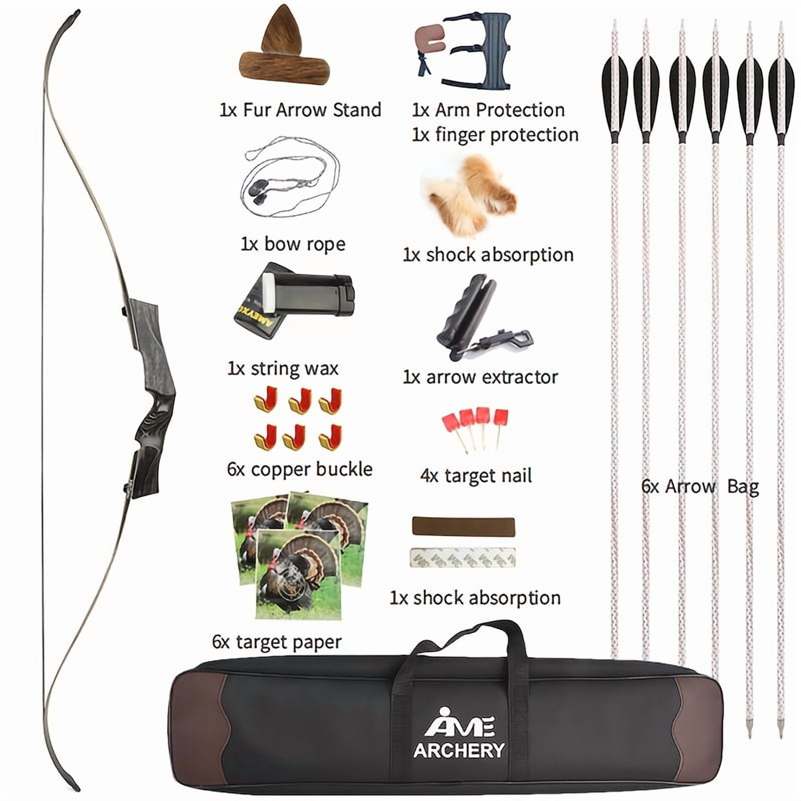 57 inch detachable recurve bow wooden 20-55 pound bow for outdoor archery, exquisite hunting bow set for right hand use