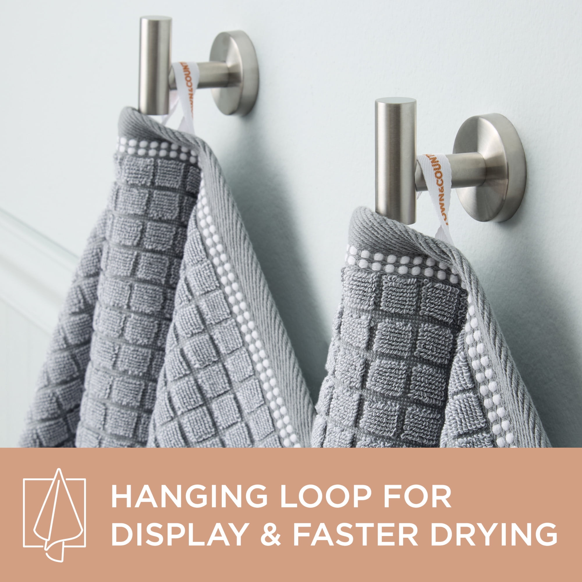 TOWN & COUNTRY EVERYDAY 4-Piece Textured Windowpane Washcloth Set, 13"x13", 100% Cotton, Plush & Absorbent 550GSM, Grey