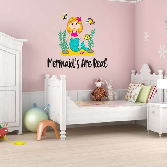 Mermaid's Are Real Creatures Princess Fish Starfish Queen Sweet Dreams Bedtime Unicorn Lovely Dream Holiday Decorating Bedroom Wall Decal Sticker Cling - Size: 20 In X 18 In