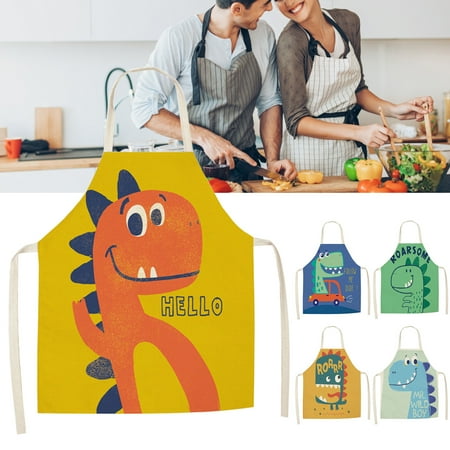 

Kaesi Kitchen Apron Soft Texture Large Coverage Flax Floral Printed Chef Long Bib Home Supplies