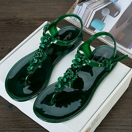 

HIBRO Flowers Plastic Sandals Women s Summer Flip Flops T-Buckle Non-slip Beach Slippers