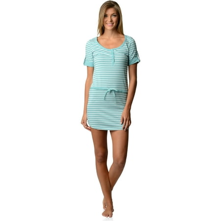 

Casual Nights Women s Short Sleeve Striped Henley Nightie Shirt