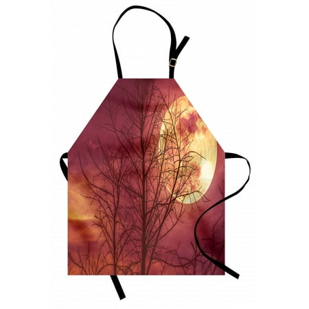 

Dark Red Apron Night Sky Super Moon Behind Silhouette of Dead Tree Serenity Nature Unisex Kitchen Bib Apron with Adjustable Neck for Cooking Baking Gardening Dried Rose Yellow Brown by Ambesonne