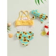 thumbnail image 4 of Arvbitana Girls Swimsuits Solid Color Tassel Sling Tank Tops Sunflower Print Shorts Bow Headband Bikini Split Swimwear Set 3Pcs, 4 of 9