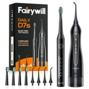 Fairywill Electric Toothbrush Water Flosser Combo, 47000/min Sonic Toothbrush with 5 Modes and 300ml Oral Irrigator,4 Brush Heads & 4 Jet Tips Included, Black