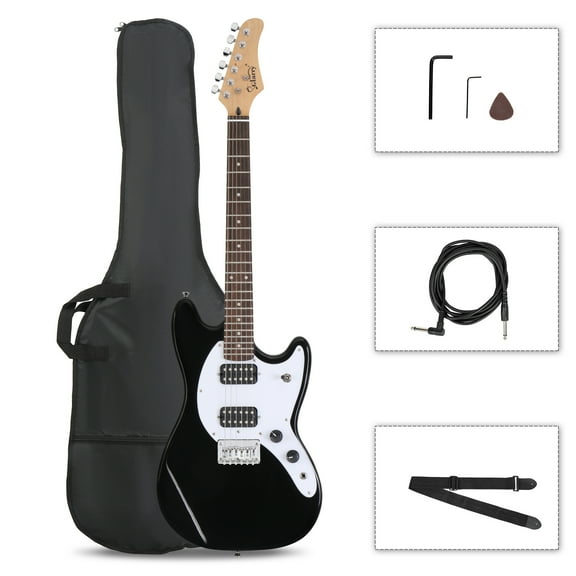 Glarry Full Size 6 String Electric Guitar H-H Pickups GMF Beginner Guitar with Bag Strap Connector Wrench Tool Black
