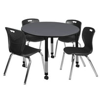 Regency 48 Round Adjustable Classroom Table- Grey & 4 Andy 18 Stack Chairs- Black