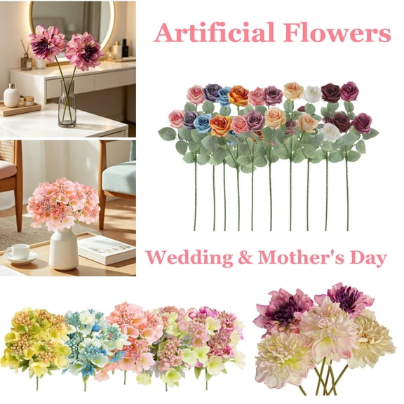 Fake Flowers, Small Artificial Flowers, Realistic Flowers for Summer Wedding, Vase Arrangement Photo Prop Shelf Living Room Father's Day Decor Gift, AKLJWH - #22 Yellow-2Pcs