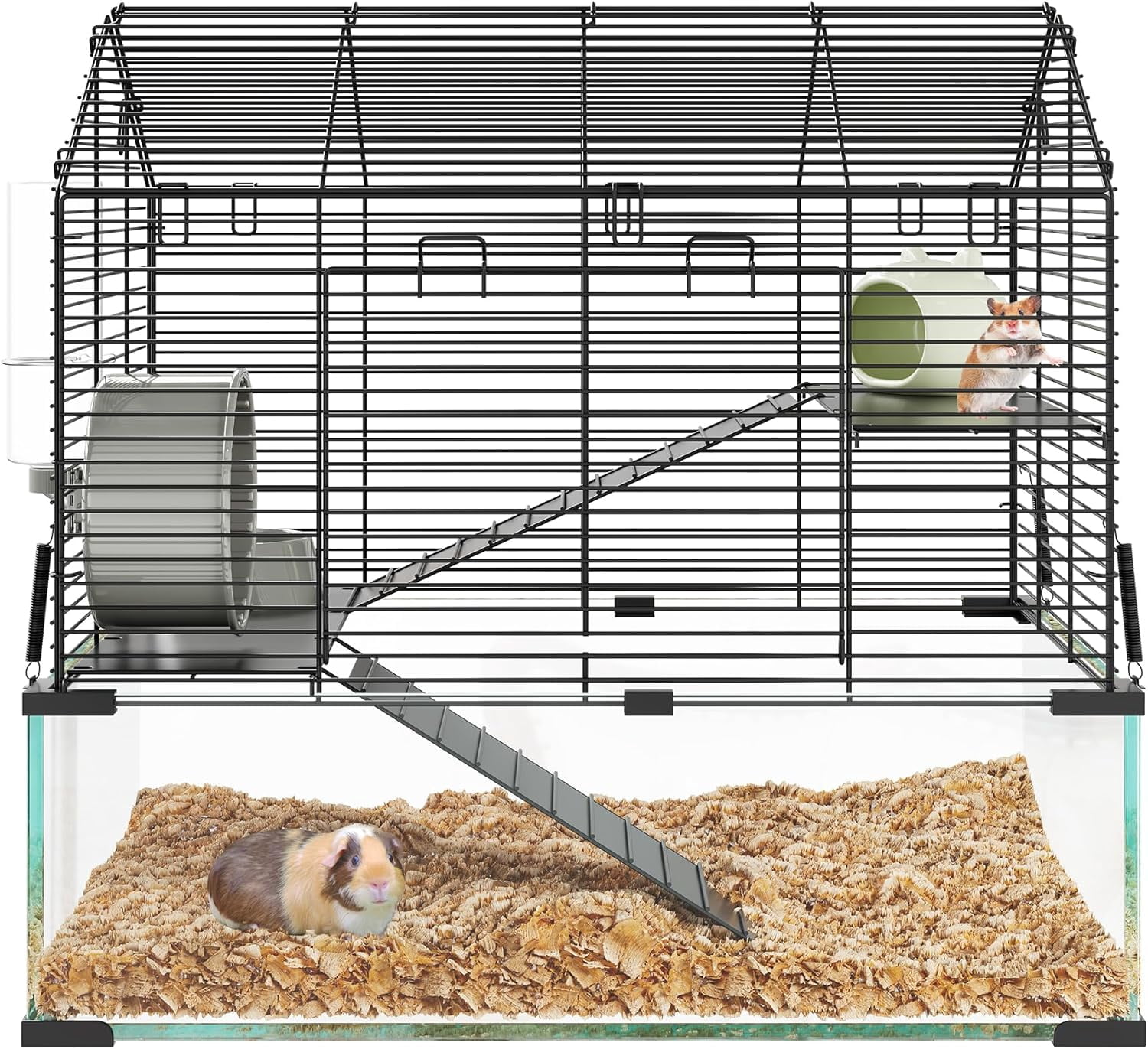 Acekid Metal Hamster Cage With Transparent Hamster Habitats And 4PCS Cage Accessories 3-Tier Small Animal Cage Pet Mouse Cages With Water Bottle For Rats Hamsters Hedgehogs
