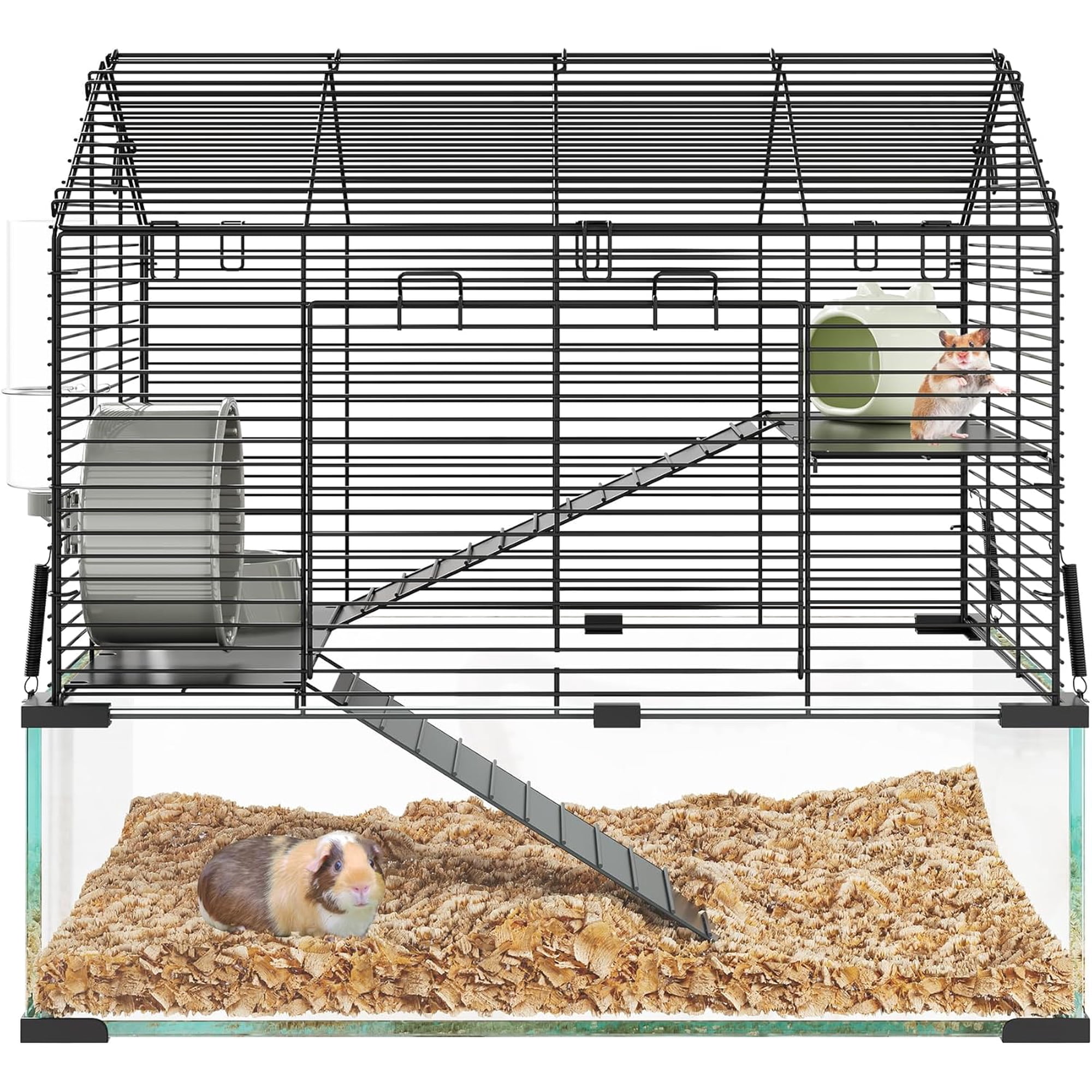 Rugerasy Metal Hamster Cage with Transparent Habitats, 3-Tier