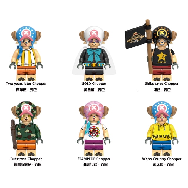 Kit de 6 Figuras de Chopper Kawaii – Mini Personajes de Una Pieza con Cabezas Intercambiables, Juguetes de Fiesta y Colección