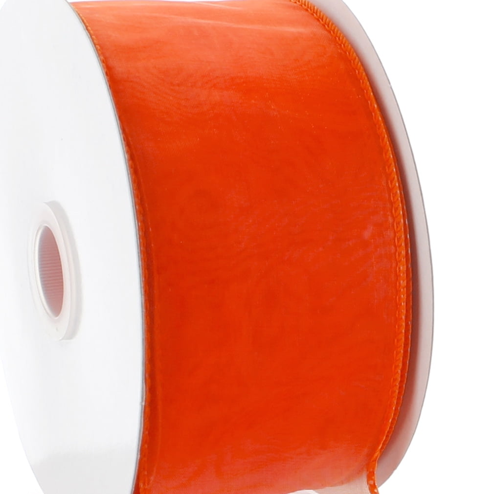 Roll of Sheer Organza Wired Ribbon Orange 32mm x 20M 