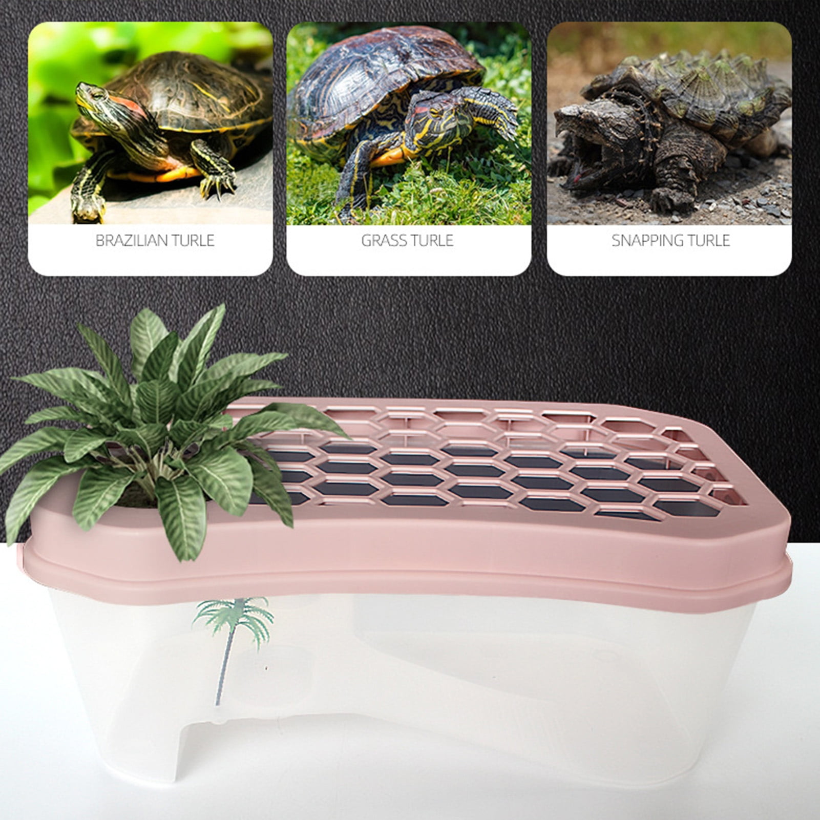 Bobasndm Turtle Tank with Lid, Plastic Turtles Fish Tank Habitat with Plant Platform, Turtle Aquarium with Lid, Basking Platform, Terrapin Lake to Prevent Climbing for Crawfish