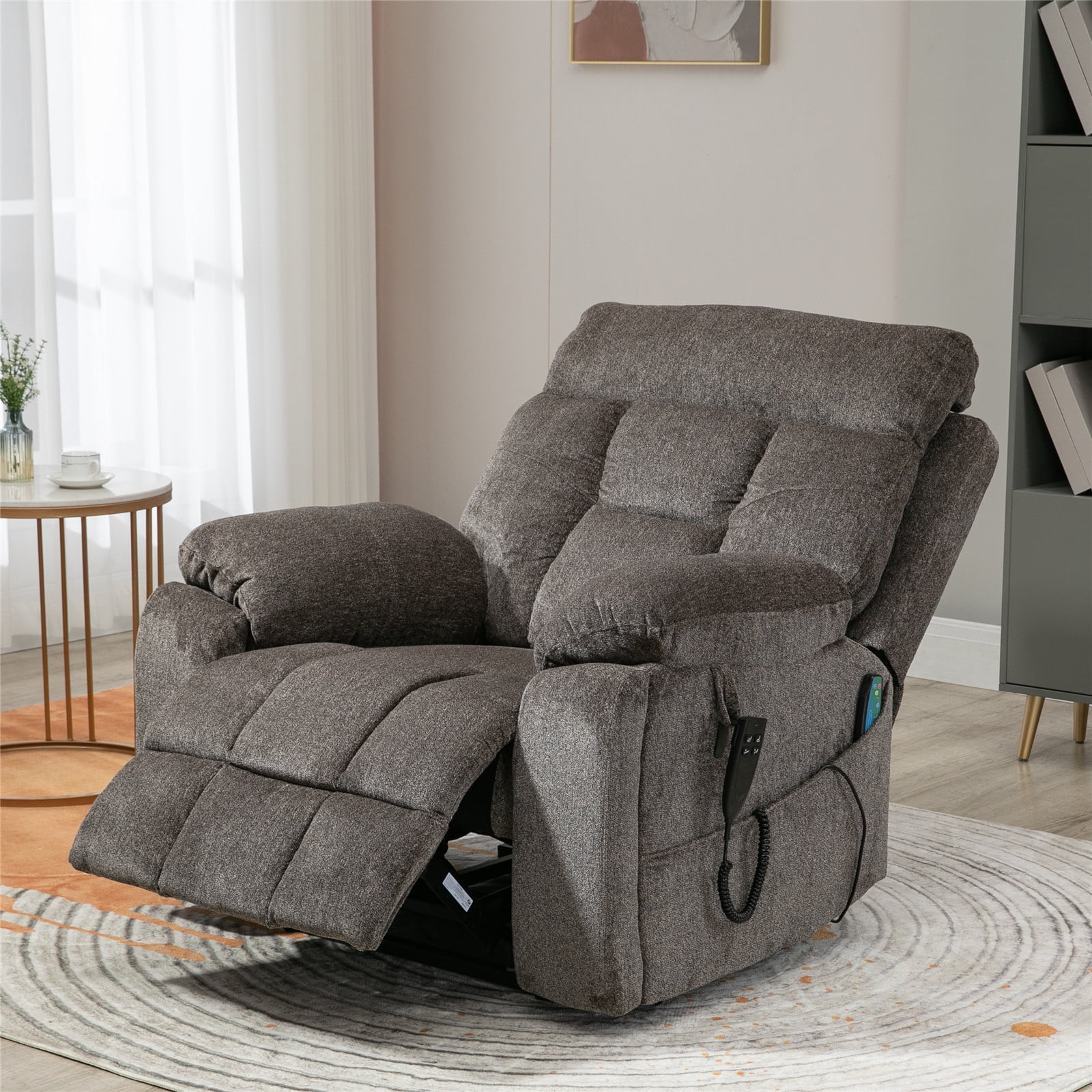 LITVZ Large Power Lift Recliner Chair for Elderly, Oversized Lift Chair with Heat and Massage, 26in Extra Wide, Big Man 400lbs, Hidden Cup Holder Lay Flat Recliner Chairs for Sleeping
