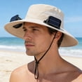 thumbnail image 4 of Coollooc Solar Powered Fan Hat with 2 Fan, 24 Inch Wide Brim USB Solar Fan Outdoor Fishing Hat, Adjustable UPF 50+ Bucket Camping & Beach Hat with Fan Built in for Men Women(1-Beige,24 Inch), 4 of 7